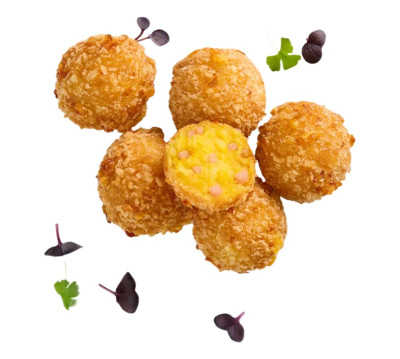 DONE COOKIN Mac&cheese bumbiņas ar sieru un šķiņķi, necepti (1x4kg)